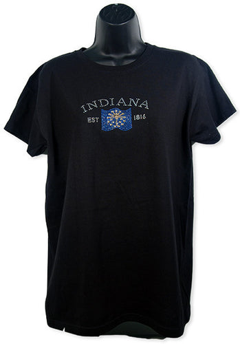 TSIN02B Ladies T Indiana Flag Rhinestone Black 2000L