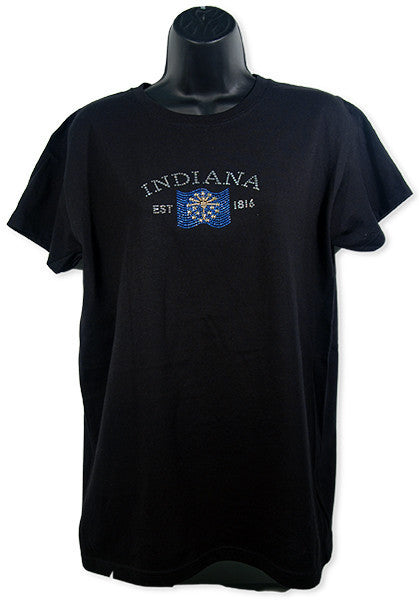 TSIN02B Ladies T Indiana Flag Rhinestone Black 2000L