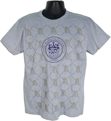 T-Shirt JMU Overall Print w Seal - GREY