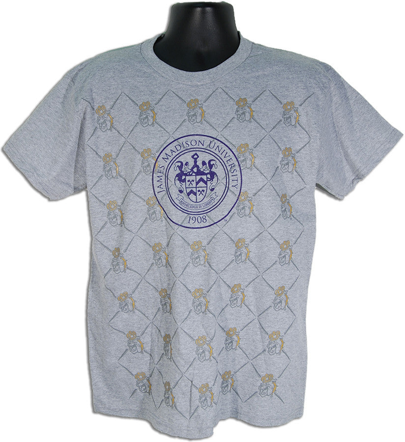 T-Shirt JMU Overall Print w Seal - GREY