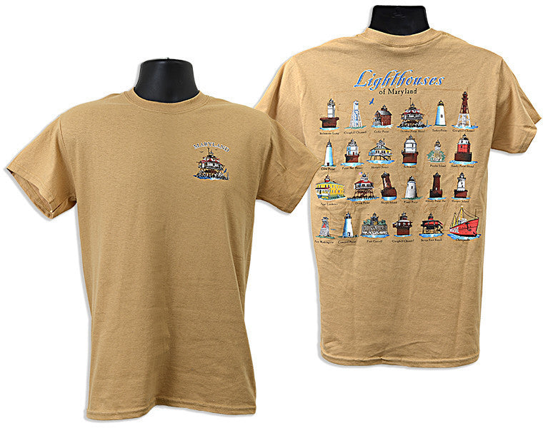 T-Shirt Maryland Lighthouses 2-Sided OLD GOLD
