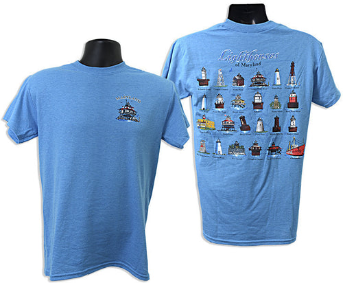 T-Shirt Maryland Lighthouses 2-Sided HEATHER SAPPHIRE