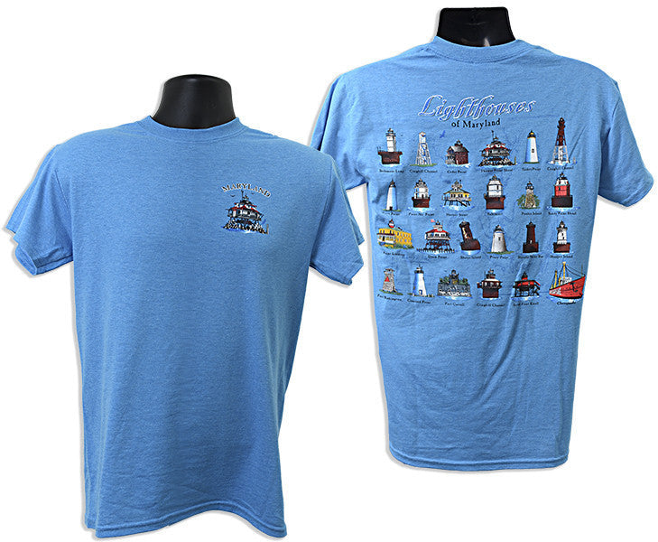 T-Shirt Maryland Lighthouses 2-Sided HEATHER SAPPHIRE