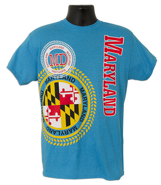 T-Shirt Maryland Flag Stamp HEATHER SAPPHIRE XX