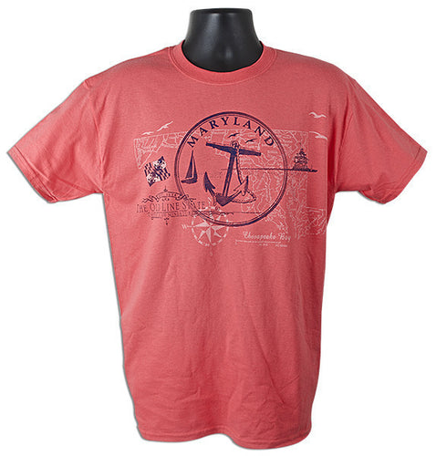 T-Shirt Maryland Map Anchor CORAL SILK