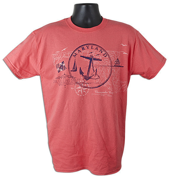 T-Shirt Maryland Map Anchor CORAL SILK
