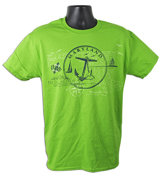 T-Shirt Maryland Map Anchor ELECTRIC GREEN