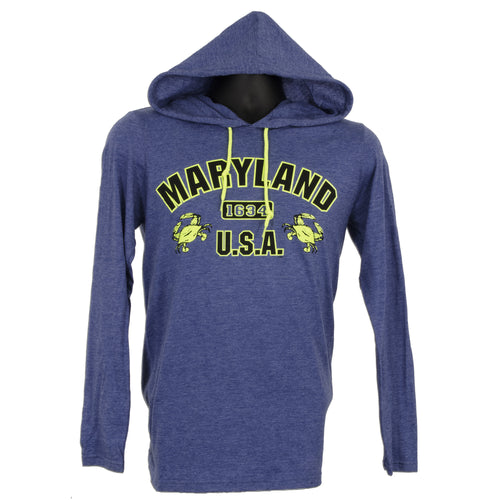 TSMD25B Long Sleeve Hooded T-Shirt Maryland BLUE HEATHER with NEON