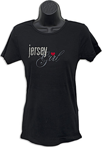 TSNJ07BXX Fitted Missy - Jersery Girl Rhinestone w/ Heart BLACK