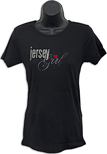 TSNJ07B Fitted Missy - Jersery Girl Rhinestone with Heart BLACK