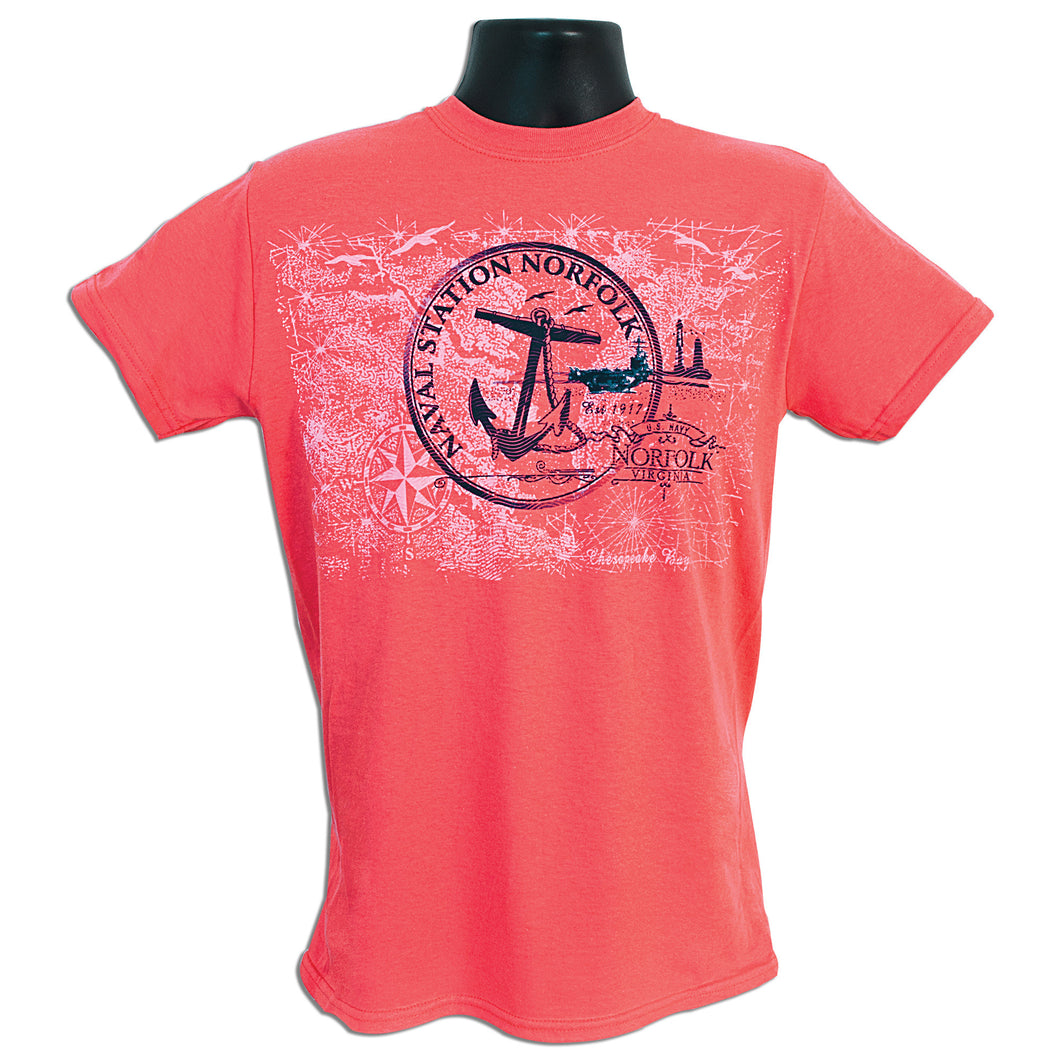 T-Shirt Naval Station Norfolk Anchor CORAL SILK