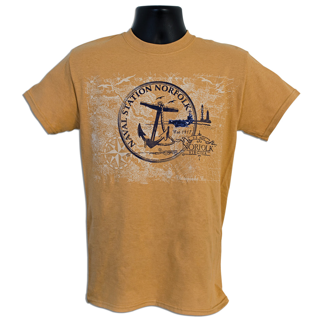 T-Shirt Naval Station Norfolk Anchor OLD GOLD