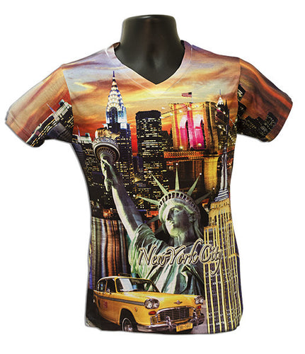 Sublimated V-Neck with Rhinestone NY Night
