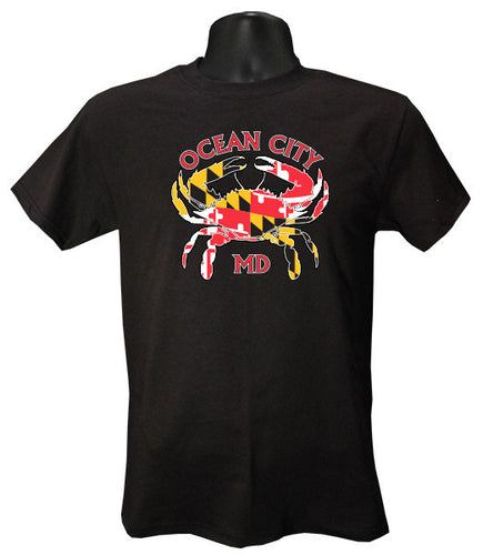 T-Shirt Crab with Flag Ocean City BLACK
