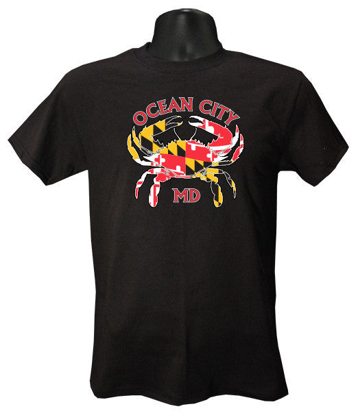 T-Shirt Crab with Flag Ocean City BLACK