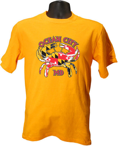 T-Shirt Crab with Flag Ocean City GOLD