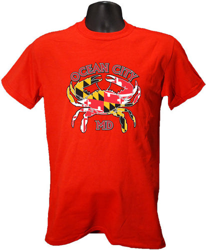 T-Shirt Crab with Flag Ocean City RED