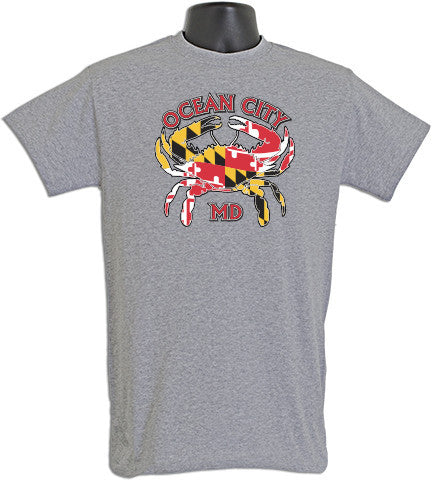 T-Shirt Crab with Flag Ocean City SPORT GREY