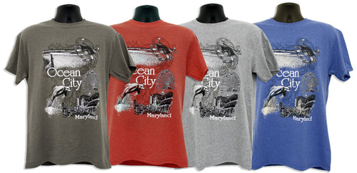 T-Shirt Ocean City Scroll Scene HEATHERS ASST