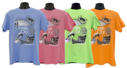 T-Shirt Ocean City Scroll Scene BRIGHTS ASST