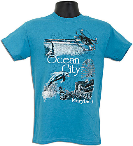 T-Shirt Ocean City Scroll Scene TROP BLUE