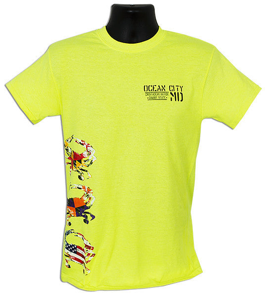 T-Shirt 3-Crab Stack Ocean City SAFETY GREEN