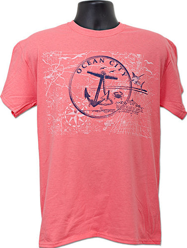 T-Shirt Ocean City Anchor Circle CORAL SILK