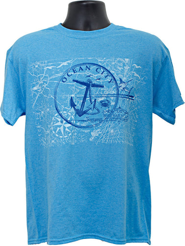 T-Shirt Ocean City Anchor Circle HEATHER SAPPHIRE