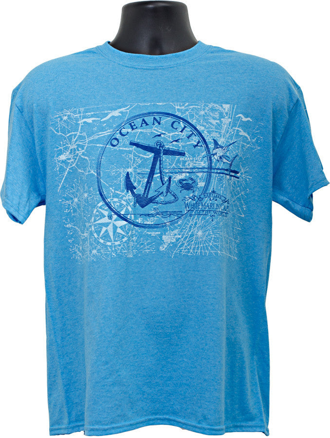 T-Shirt Ocean City Anchor Circle HEATHER SAPPHIRE