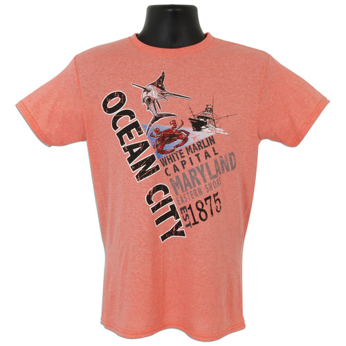 TSOC15C T-Shirt Ocean City White Marlin Capital HEATHER CORAL