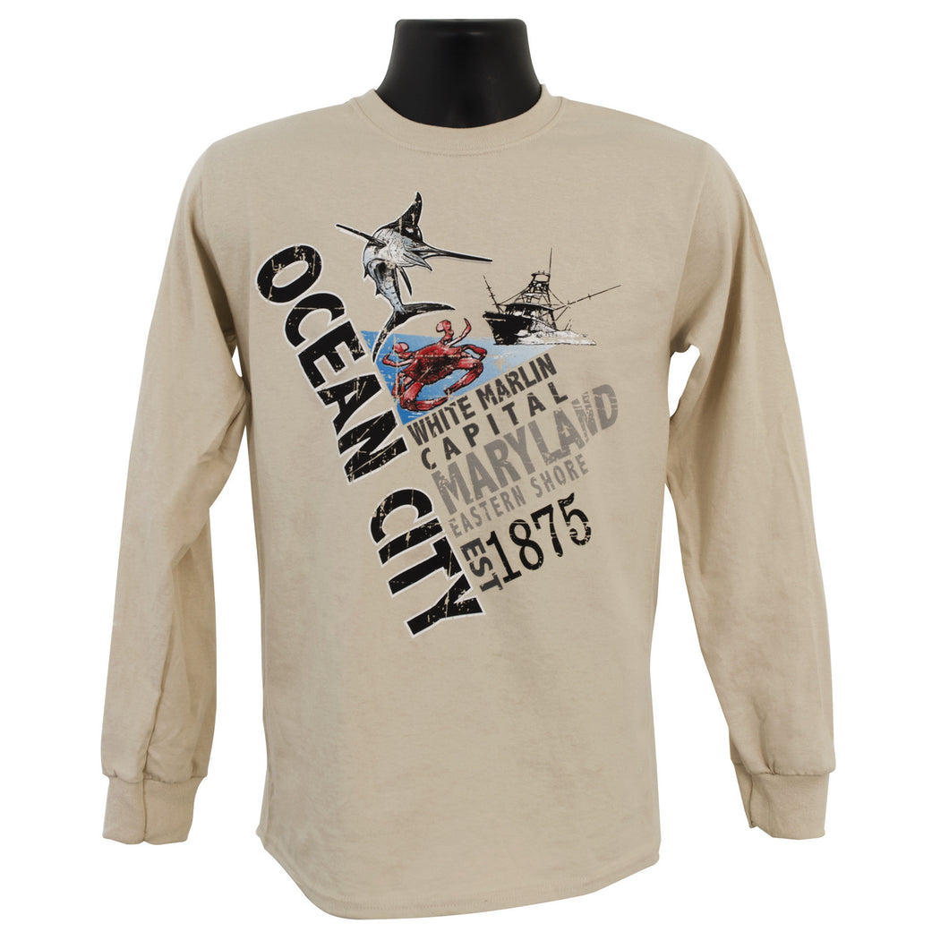 TSOC15L LONG-SLEEVE T Ocean City Marlin Capital SAND