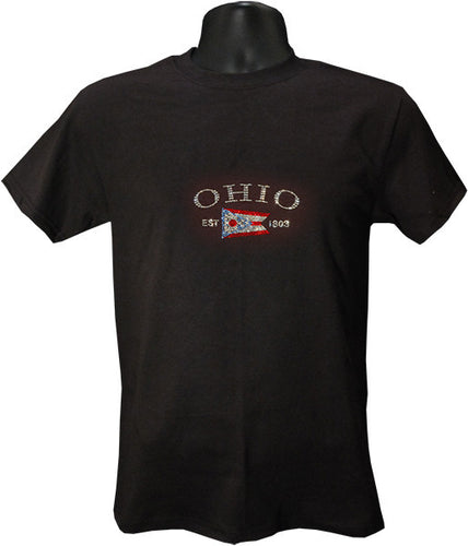 Ladies T Ohio Flag Rhinestone Black 2000-L