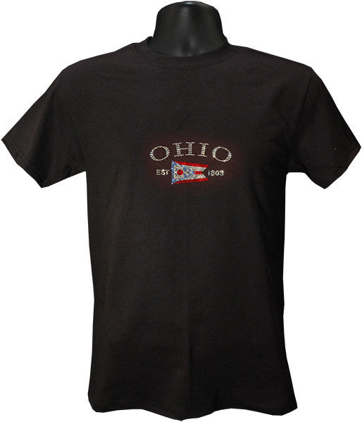 Ladies T Ohio Flag Rhinestone Black 2000-L