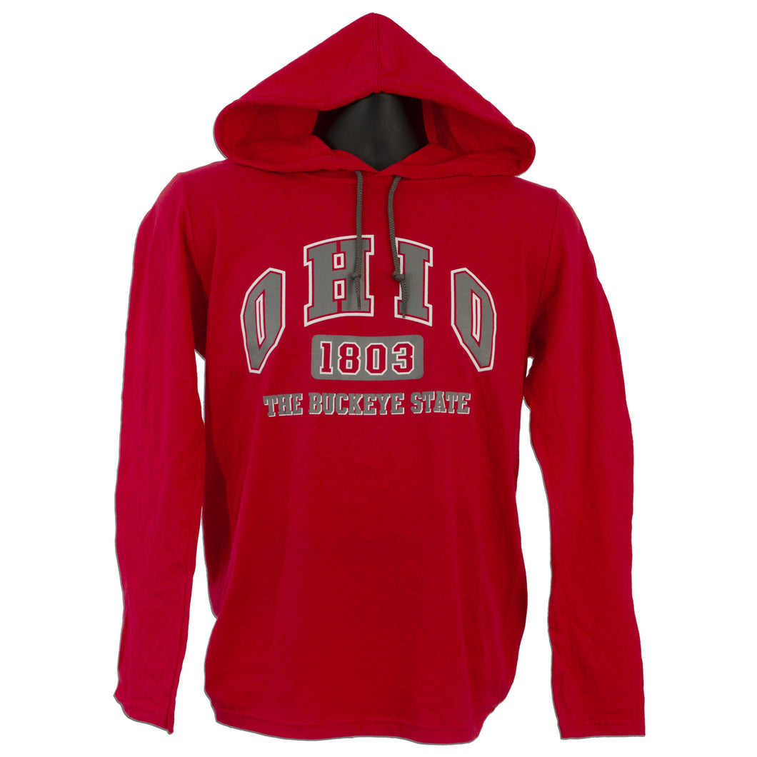 TSOH07R Long Sleeve Hooded T-Shirt Ohio Distressed RED