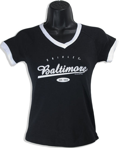 Junior Top V-Neck Orioles Script Black