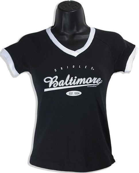 Junior Top V-Neck Orioles Script Black