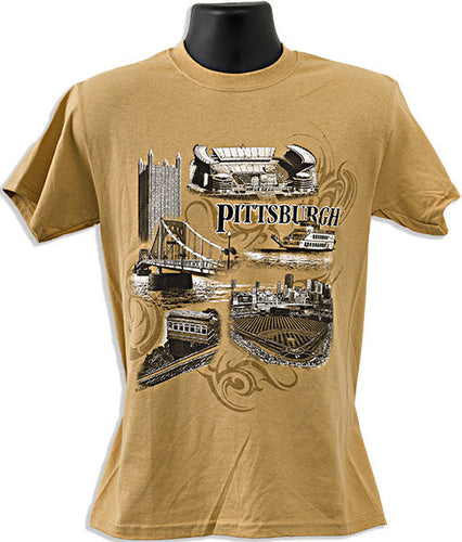 T-Shirt Pittsburgh Scroll Old Gold