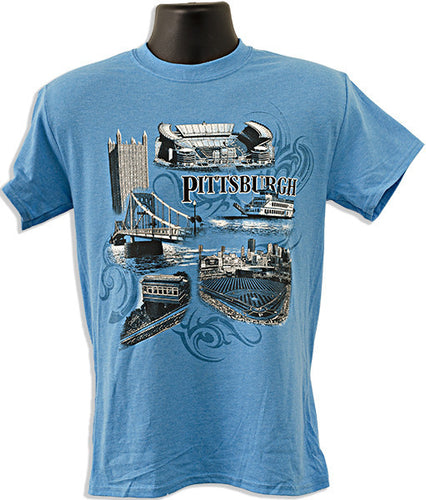 T-Shirt Pittsburgh Scroll Heather Sapphire