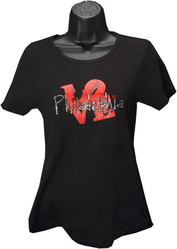 Fitted Missy FM T Philadelphia LOVE Rhinestone BLACK