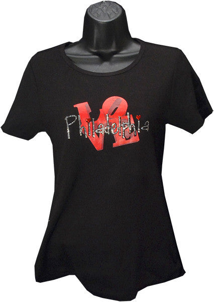 Fitted Missy FM T Philadelphia LOVE Rhinestone BLACK