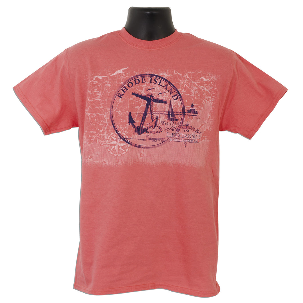 TSRI01C T-Shirt - Rhode Island Circle Map CORAL SILK