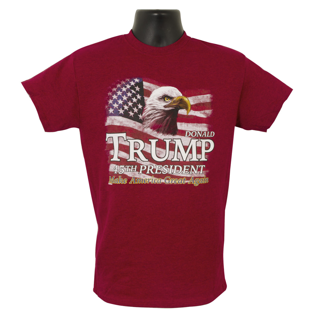 T-Shirt Donald Trump 45th President with Eagle Flag - Antique Cherry