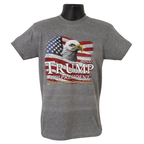 T-Shirt Donald Trump 45th President with Eagle Flag - Graphite Heather