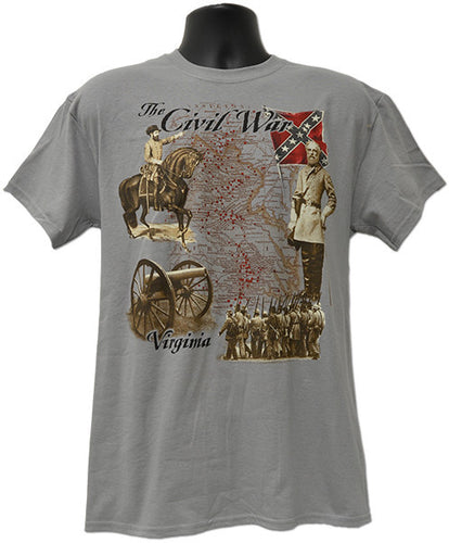 T-Shirt Virginia Civil War Map GREY