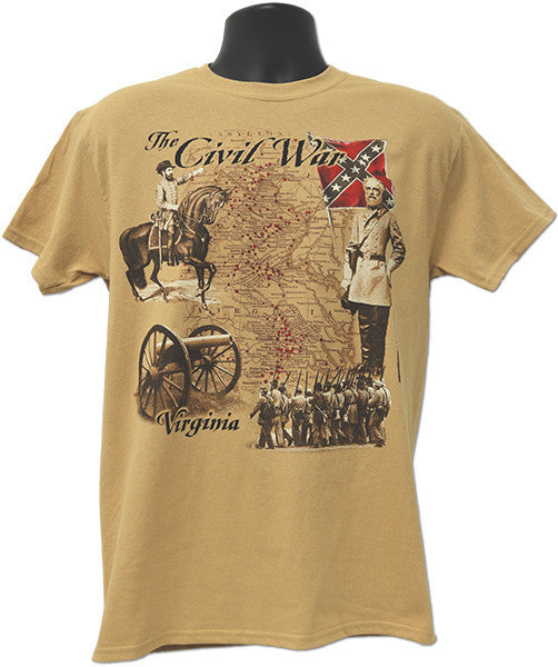 T-Shirt Virginia Civil War Map TAN