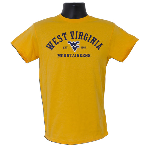 TSWU04G3 T-Shirt - West Virginia University Arch Letter GOLD