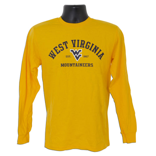 TSWU04L3 Long Sl T - West Virginia University Arch Letter GOLD