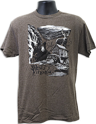T-Shirt West Virginia Nature Scene BROWN HEATHER