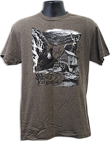 T-Shirt West Virginia Nature Scene BROWN HEATHER