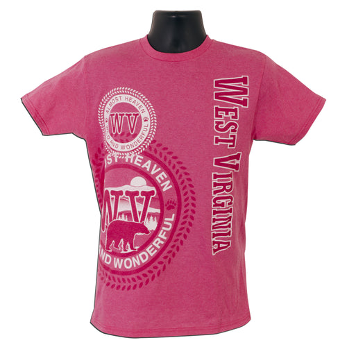WEST VIRGINIA TEE SHIRT IN HELICONIA HEATHER PINK
